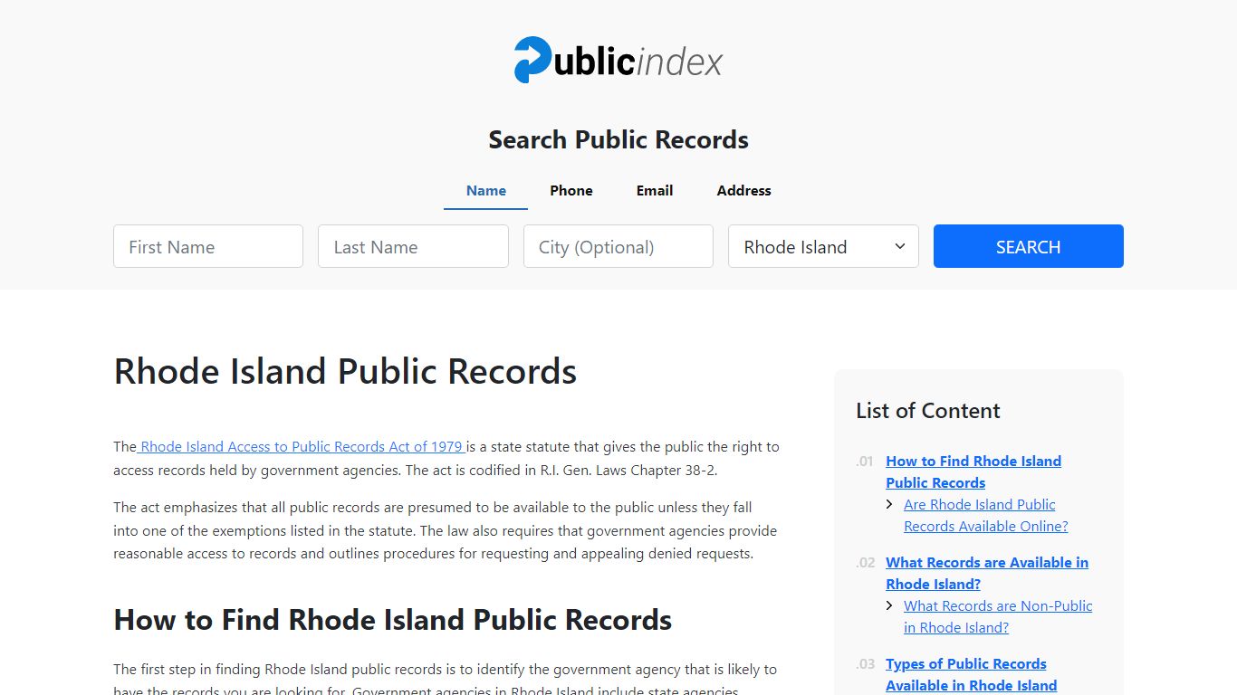 Rhode Island Public Records Online - ThePublicIndex